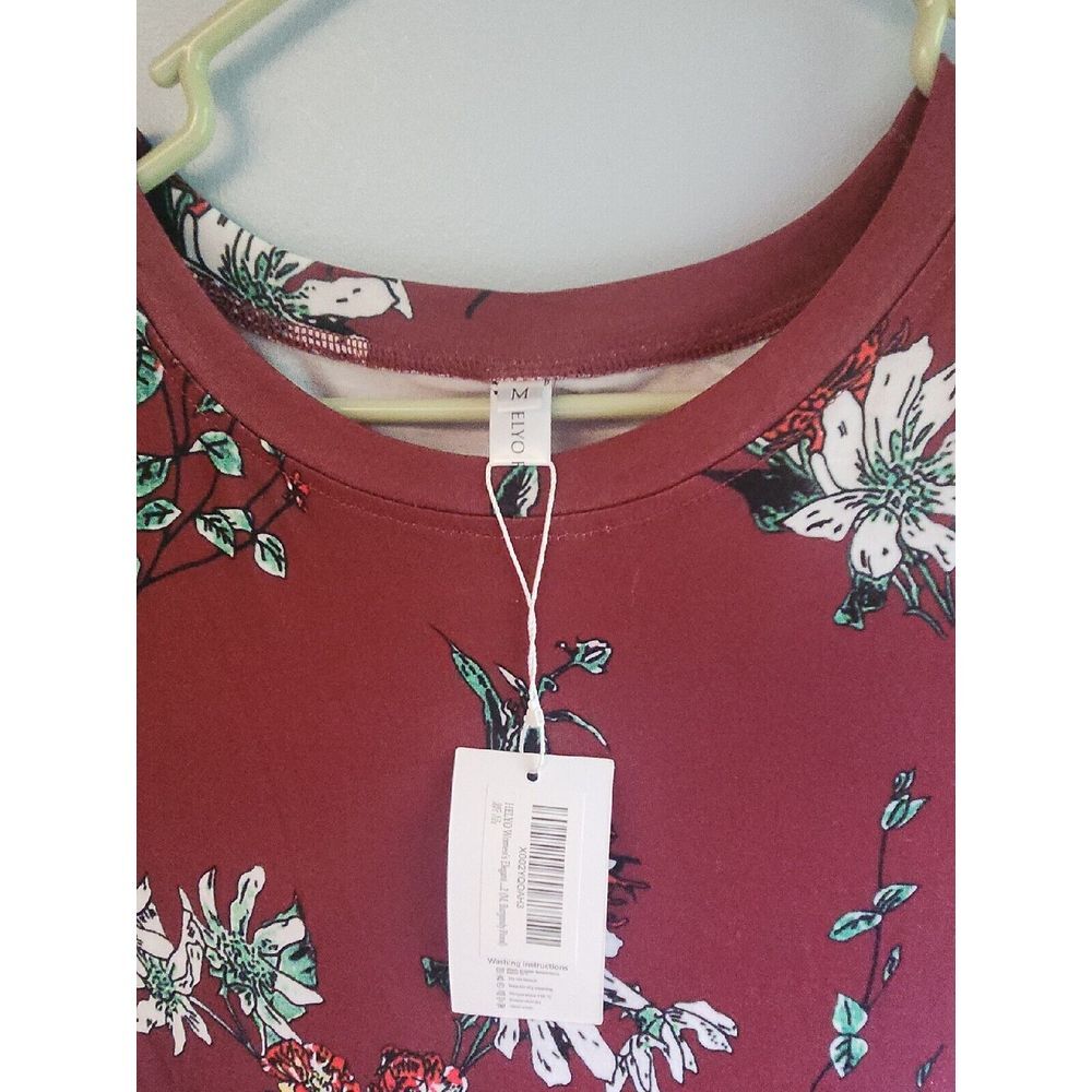 HELYO Womens Elegant Cotton Casual Burgundy Floral Print Work Party A-Line Swing - Picture 2 of 3